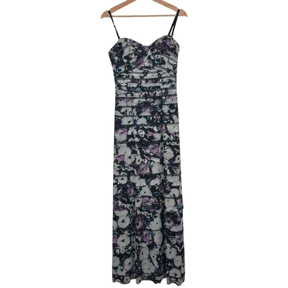BCBGMAXAZRIA ERIKA SWEETHEART STRAPLESS TIERED FLORAL MESH MAXI GOWN DRESS - Picture 3 of 16
